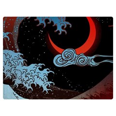 Night In The Ocean Red Waves Art Moon Dark Japanese Wave Two Sides Premium Plush Fleece Blanket (baby Size) by Perong