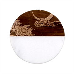 Night In The Ocean Red Waves Art Moon Dark Japanese Wave Classic Marble Wood Coaster (round)  by Perong