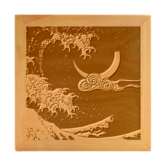 Night In The Ocean Red Waves Art Moon Dark Japanese Wave Wood Photo Frame Cube by Perong