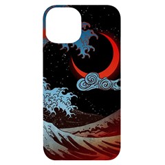 Night In The Ocean Red Waves Art Moon Dark Japanese Wave Iphone 14 Black Uv Print Case by Perong