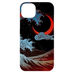 Night In The Ocean Red Waves Art Moon Dark Japanese Wave Iphone 14 Plus Black Uv Print Case by Perong