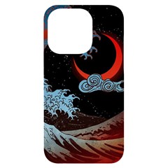 Night In The Ocean Red Waves Art Moon Dark Japanese Wave Iphone 14 Pro Black Uv Print Case by Perong