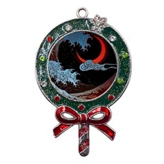 Night In The Ocean Red Waves Art Moon Dark Japanese Wave Metal X mas Lollipop With Crystal Ornament by Perong