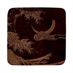 Night In The Ocean Red Waves Art Moon Dark Japanese Wave Square Wood Guitar Pick Holder Case And Picks Set by Perong