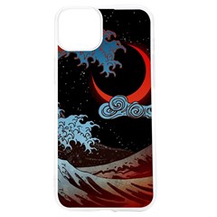 Night In The Ocean Red Waves Art Moon Dark Japanese Wave Iphone 15 Tpu Uv Print Case by Perong