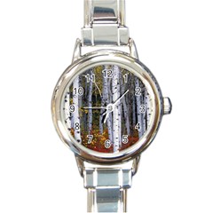 White Birch Trees Autumn Round Italian Charm Watch by Perong