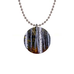 White Birch Trees Autumn 1  Button Necklace