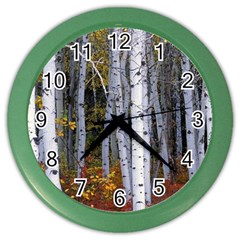 White Birch Trees Autumn Color Wall Clock by Perong