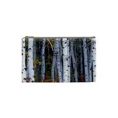 White Birch Trees Autumn Cosmetic Bag (small) by Perong