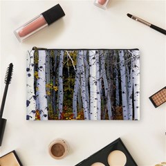 White Birch Trees Autumn Cosmetic Bag (medium) by Perong