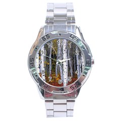 White Birch Trees Autumn Stainless Steel Analogue Watch by Perong