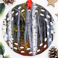 White Birch Trees Autumn Round Filigree Ornament (two Sides)