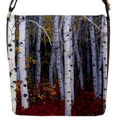 White Birch Trees Autumn Flap Closure Messenger Bag (s) by Perong