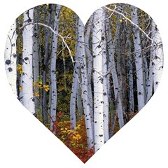 White Birch Trees Autumn Wooden Puzzle Heart