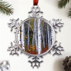 White Birch Trees Autumn Metal Large Snowflake Ornament by Perong