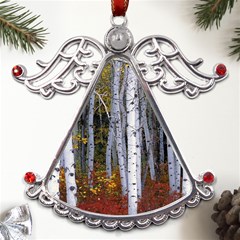 White Birch Trees Autumn Metal Angel With Crystal Ornament by Perong