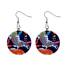 Koi Fish Traditional Japanese Art Mini Button Earrings by Perong