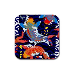 Koi Fish Traditional Japanese Art Rubber Square Coaster (4 Pack) by Perong