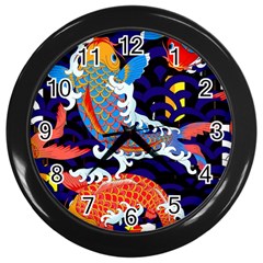 Koi Fish Traditional Japanese Art Wall Clock (black) by Perong