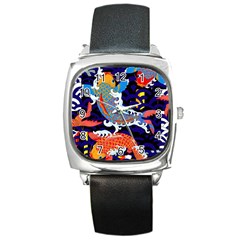 Koi Fish Traditional Japanese Art Square Metal Watch by Perong