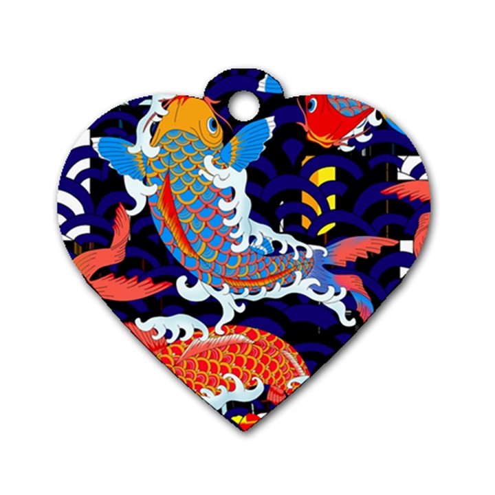 Koi Fish Traditional Japanese Art Dog Tag Heart (One Side)