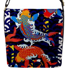 Koi Fish Traditional Japanese Art Flap Closure Messenger Bag (s) by Perong