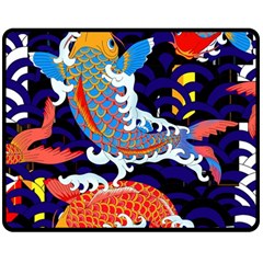 Koi Fish Traditional Japanese Art Two Sides Fleece Blanket (medium) by Perong