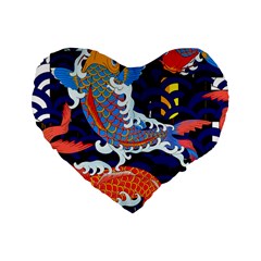 Koi Fish Traditional Japanese Art Standard 16  Premium Flano Heart Shape Cushions by Perong