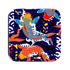 Koi Fish Traditional Japanese Art Square Metal Box (black) by Perong