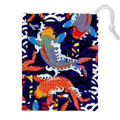 Koi Fish Traditional Japanese Art Drawstring Pouch (5xl) by Perong