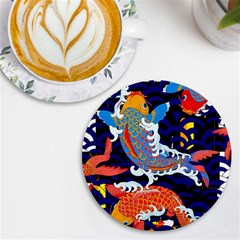 Koi Fish Traditional Japanese Art Uv Print Round Tile Coaster by Perong