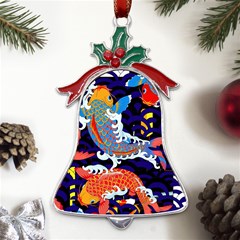 Koi Fish Traditional Japanese Art Metal Holly Leaf Bell Ornament