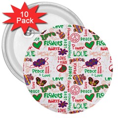 Power Love Pattern Texture Seamless Peace 3  Buttons (10 Pack)  by Perong