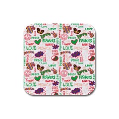 Power Love Pattern Texture Seamless Peace Rubber Square Coaster (4 pack)