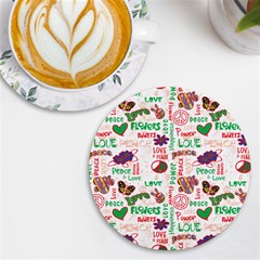 Power Love Pattern Texture Seamless Peace Uv Print Round Tile Coaster by Perong