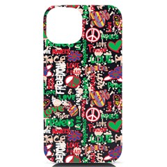 Power Love Pattern Texture Seamless Peace Iphone 14 Black Uv Print Case by Perong