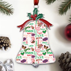 Power Love Pattern Texture Seamless Peace Metal Holly Leaf Bell Ornament