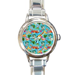 Summer Pattern Seamless Round Italian Charm Watch by Perong