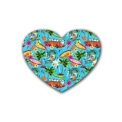 Summer Pattern Seamless Rubber Heart Coaster (4 Pack) by Perong