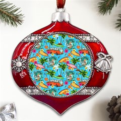 Summer Pattern Seamless Metal Snowflake And Bell Red Ornament