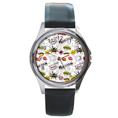 Pattern Seamless Texture Cartoon Round Metal Watch by Perong