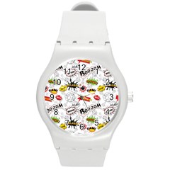 Pattern Seamless Texture Cartoon Round Plastic Sport Watch (m) by Perong