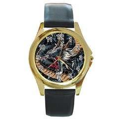 Dragon Snake Legend Japanese Mythology Round Gold Metal Watch by Perong