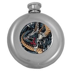 Dragon Snake Legend Japanese Mythology Round Hip Flask (5 Oz) by Perong