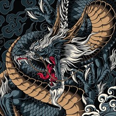 Dragon Snake Legend Japanese Mythology Play Mat (square) by Perong