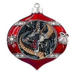 Dragon Snake Legend Japanese Mythology Metal Snowflake And Bell Red Ornament by Perong