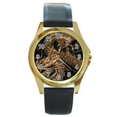 Japanese Dragon Pentagram Round Gold Metal Watch by Perong