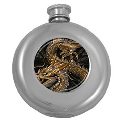 Japanese Dragon Pentagram Round Hip Flask (5 Oz) by Perong