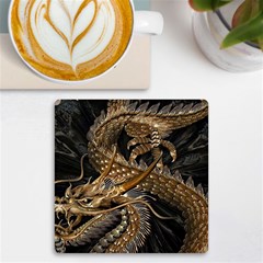 Japanese Dragon Pentagram Uv Print Square Tile Coaster  by Perong