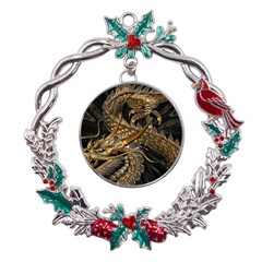 Japanese Dragon Pentagram Metal X mas Wreath Holly Leaf Ornament by Perong